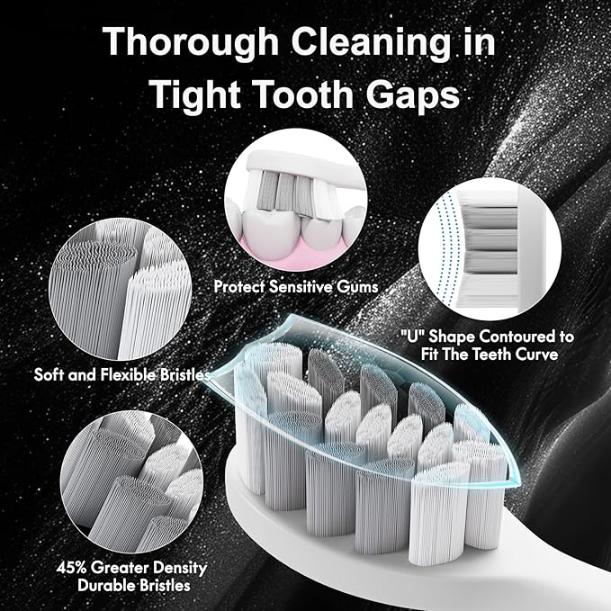 Kuicur Diamond Style - Electric Toothbrush, 10 Brush Heads & Travel Case, 42,000 VPM Electric Motor & Wireless Charging, 15 Modes with Smart Timer, Ultra Whitening Toothbrush for Adults and Kids
