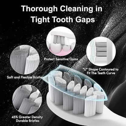Kuicur Diamond Style - Electric Toothbrush, 10 Brush Heads & Travel Case, 42,000 VPM Electric Motor & Wireless Charging, 15 Modes with Smart Timer, Ultra Whitening Toothbrush for Adults and Kids
