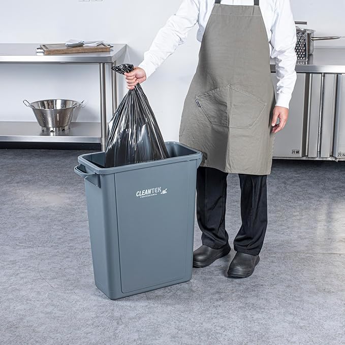 Restaurantware-Clean Tek Professional 15 Gallon Trash Can, 1 Slim Rectangle Waste Basket - With Handles, Space Saving, Gray Plastic Garbage Bin, For Commercial Space, Office, Store, Cafe, And More