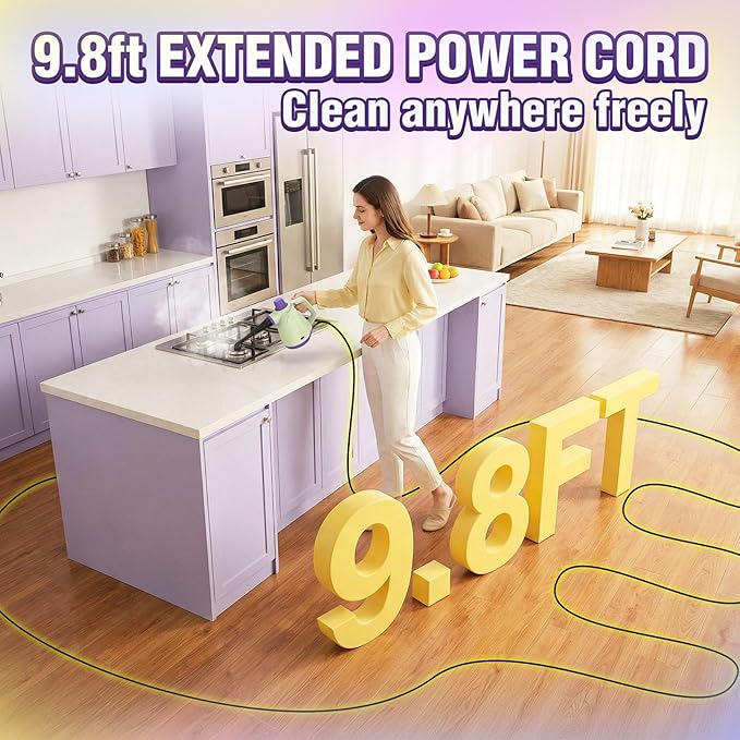 1050W Powerful Steam Cleaner with 9pcs Accessories & Safety Lock, Quick Heating Pressurized Handheld Steam Cleaner for Home, Multi-Surface Steamer Cleaner for Car, Window, Bathroom, Grout and More