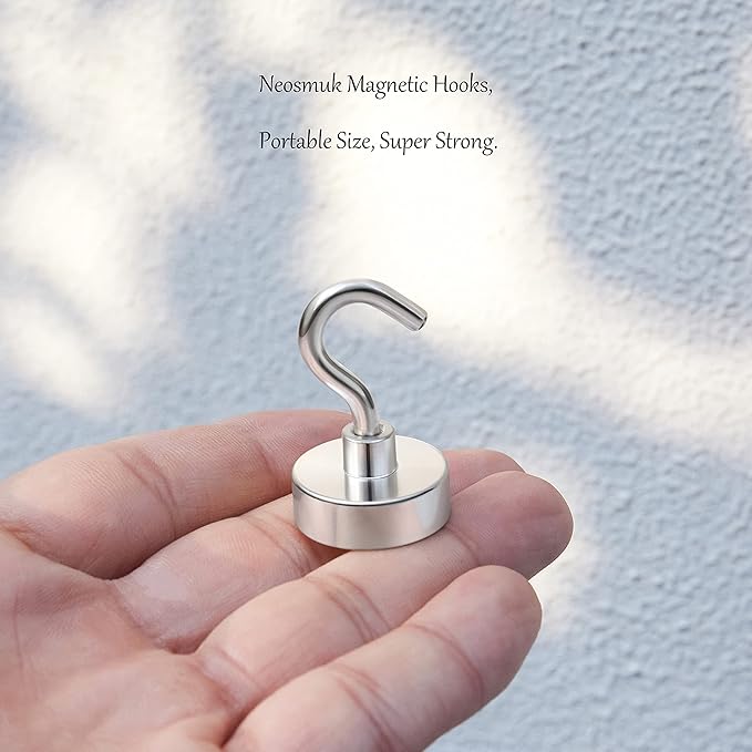 Neosmuk Magnetic Hooks, Heavy Duty 40lb+ Strong Magnet Hook for Cruise Cabins, Cruise Ship Essentials for Hanging, Metal Wall Refrigerator Hangers (Silver, 10 Pack)