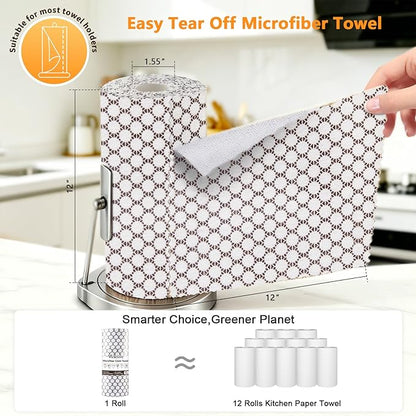 Microfiber Cleaning Cloth Roll, 50 Tear-Away Sheets, Reusable & Washable, Lint-Free, Non-Scratch, Highly Absorbent Cleaning Cloths for Kitchen, Home, Car & Windows, White Waffle, 12 x 12 in