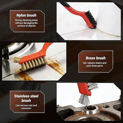 6 Pieces Wire Brushes Set, Nylon/Brass/Stainless Steel Bristles for Cleaning Welding Slag and Rust,Scratch Brush with Mini Head & Hanging Hole for Everyday Cleaning (12, Combo Pack)