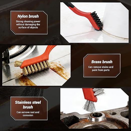 6 Pieces Wire Brushes Set, Nylon/Brass/Stainless Steel Bristles for Cleaning Welding Slag and Rust,Scratch Brush with Mini Head & Hanging Hole for Everyday Cleaning (24, Combo Pack)
