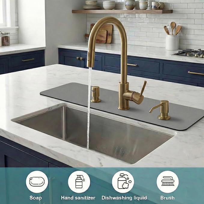 2PCS Faucet Mat for Bathroom Sink 3 Holes: 24’’Lx4.5’’W Grey Splash Guard Fits 8 Inch Widespread Farmhouse Vintage Bridge Kitchen Vanity Faucet - Customizable Drip Catcher for Irregular Sink