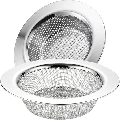 LASSHSWA 2 Pcs Kitchen Sink Strainer Stainless Steel, Mesh and Punching, Kitchen Sink Drain Strainer, Sink Strainers with Large Wide Rim 4.5" Diameter for Kitchen Sinks