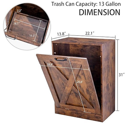 Zvyteay 13 Gallons Tilt Out Trash Can Cabinet, Wooden Free Standing Kichen Waste Bin Recycling Cabinet Hidden Trash Cabinet (Brown)