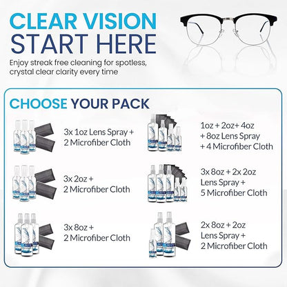 Purity Eyeglass Cleaner Family Pack - Multi-Size Lens Cleaner Kit - 1x1oz, 1x2oz, 1x4oz, 1x8oz Bottles + 4 Premium Microfiber Cloths - Safe for All Lenses, Eyeglasses, & Screens - Streak-Free Formula