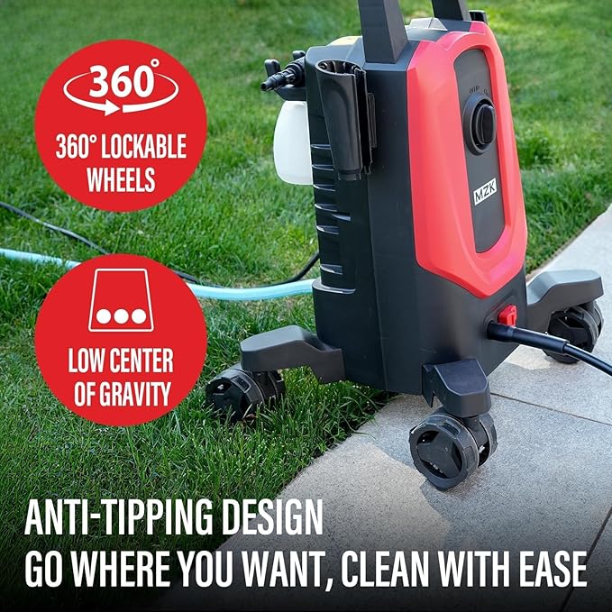 MZK Pressure Washer with 4 Quick-Connect Nozzles, Foam Cannon for Easy Replacement, High-Pressure Cleaning of Cars, Fences, Driveways