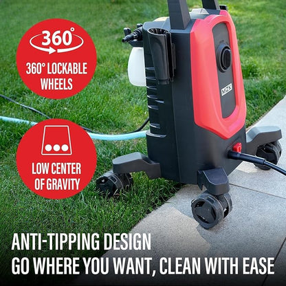 MZK Pressure Washer with 4 Quick-Connect Nozzles, Foam Cannon for Easy Replacement, High-Pressure Cleaning of Cars, Fences, Driveways