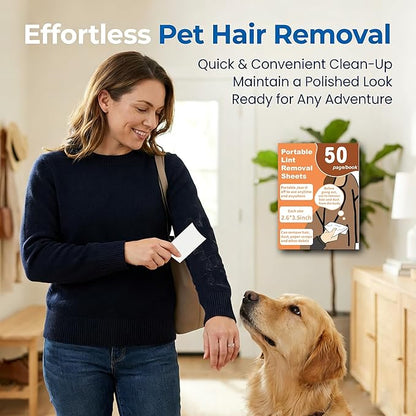 AITOLY Portable lint Sticky 50 PC - Mini Travel Sticky Tape for Pet Hair & Clothes, Ultra-Thin Pocket Size for Handbags, Office & Car, Adhesive Fabric Shaver for Sofa & Furniture