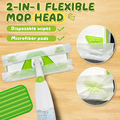 2-Set Toy Mop for Kids - Toddler Real Spray Flat Floor Mop Montessori Cleaning Toy Set, Educational and Fun Gifts for Boys and Girls Ages 4+