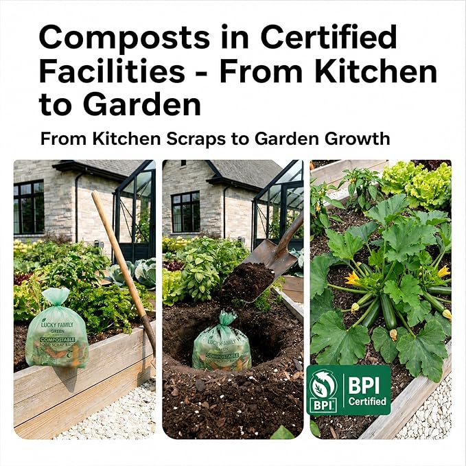 Compostable Trash Bags for Kitchen Compost Bins – 1.3 Gallon Small Compost Bags for Countertop Bin, Green Compostable Bags, BPI Certified ASTM D6400, Leak-Resistant Food Waste Bags (50 Count)