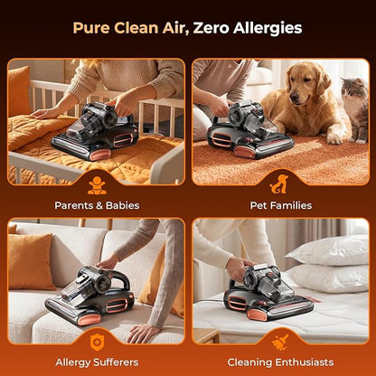 JIGOO T600 Bed Vacuum Cleaner with UV-C Light, 15Kpa Suction 700W Powerful Double Cup Handheld Vacuums, Mattress Vacuum Cleaner with Smart Dust Sensor, Ultrasonic & Heating Tech, HEPA Filter - Corded