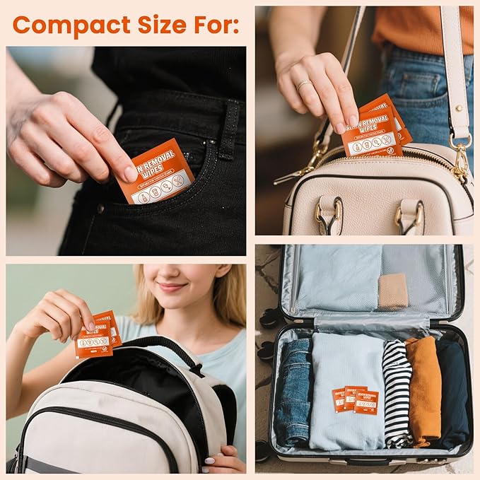 Stain Remover Wet Wipes Bulk, Individual Wrapped Clothes Portable Travel Messy Eater Cleaning Laundry Stain Removal Wipes Pocket Size for Clothing Fabric/Shoes/Wine/Fast Food 7.1 x 4.7 Inch(Orange200)