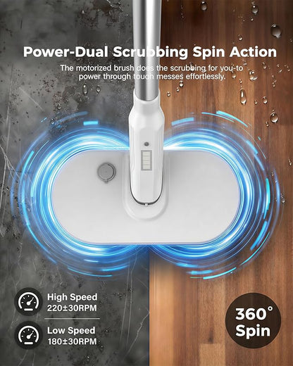 buways Lightweight Cordless Electric Mop, Self-Propelled Electric Spin Mop, Gravity Assist Pressure, 8000mAh Battery, LED Light & Water Spray, for Hardwood, Tile & Laminate Floors