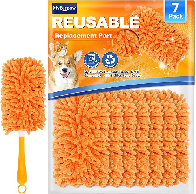 7 Pack Reusable Duster Refill for Swiffer Hand Duster, 360 Degree Duster Refills for Spring Cleaning, Ceiling Fan, Orange (Handle is Not Included)