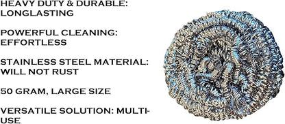 AquaNation Premium Stainless Steel Scouring Pads [Large 50 Gram] | Heavy Duty 12 Pack | Industrial & Commercial Grade Steel Wool Scrubbers | Individually Wrapped Scrubbing Sponges