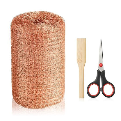 Copper Mesh Rodent Control Kit - 5 in x 35 ft Copper Mesh Roll, Rust Proof Rodent Proof Wire Mesh, DIY Mice Defensive Mesh for Pest Bat Bird Snail and Rodent Control