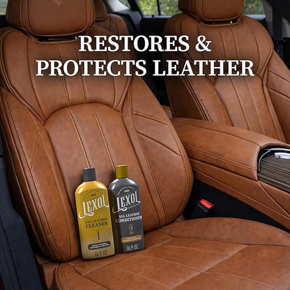 Lexol Leather Cleaner and Conditioner Kit for Furniture, Car Interiors, Shoes, Handbags. Includes 2 Application Sponges. Two-Step System 16 oz Each for Smooth Soft Leather Care and Shine Boosting