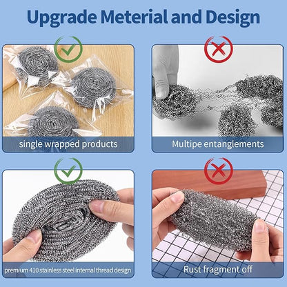 Stainless Steel Scrubber Scrubbing Scouring Pad Sponges Clean Pot Pan and Steel Wool for Kitchen Bathroom (10Pcs Metal Scrubber)