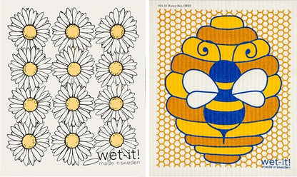 Wet-It! Swedish Dishcloth Set (Honey Bee, Set of 2) – Reusable and Washable Dishcloths, Multi-Purpose Absorbent Cloths for Kitchen, Bathroom, and Household Cleaning, Durable and Non-Scratch