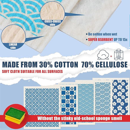 Cunhill 6 Pcs Swedish Kitchen Dish Cloths Kitchen Towels Reusable Sponge Cleaning Cloths Wipes Absorbent Dish Cloth Quick Drying Washable Decorative Tea Towels No Odor Bar Hand Towel (Japanese)