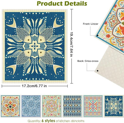 6 Packs Swedish Paper Cloths for Kitchen, Reusable Paper Towels Washable Dish Rags, Highly Absorbent Kitchen Towels Quick Drying Swedish Sponge Cleaning Dish Cloths (Fish Ornamentation)