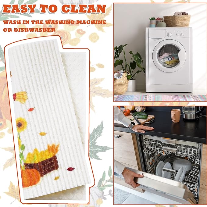 Remagr 6 Pcs Swedish Kitchen Dish Towels Kitchen Cloths Reusable Sponge Cleaning Cloths Absorbent Dish Cloth Quick Drying Washable Cleaning Wipes No Odor Hand Towel (Thanksgiving)