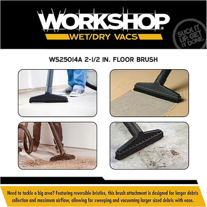 WORKSHOP Wet/Dry Vacs Shop Vacuum Accessories WS25014A Floor Brush Attachment for Wet Dry Vacuum Cleaners, Fits 2-1/2-inch Extension Wands and Hoses