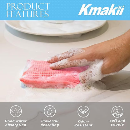 KMAKII Bamboo Kitchen Sponges Dish Sponge Super Absorbent Natural Dish Sponges, Red, Pack of 6