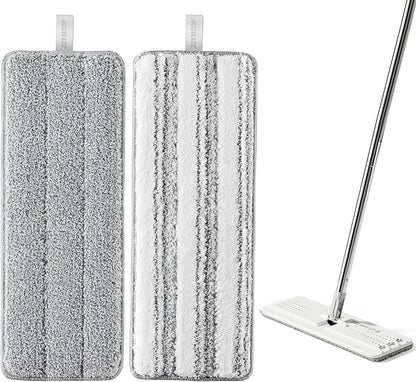 JOYMOOP Mop Replaceet Pads, Reusable Microfiber Mop Pads for 13-inch Flat Mop and Mop Bucket Set, Pack of 2 Refills - Grey and Stripe