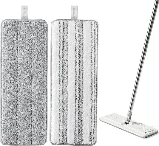 JOYMOOP Mop Replaceet Pads, Reusable Microfiber Mop Pads for 13-inch Flat Mop and Mop Bucket Set, Pack of 2 Refills - Grey and Stripe