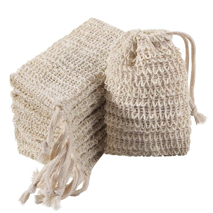 60 Pack Soap Exfoliating Bag Pouch Soap Saver Natural Ramie Soap Bag Hand Made Soap Bag Mesh Soap with Drawstring for Bath Shower Use