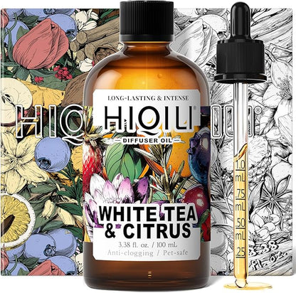 HIQILI White Tea & Citrus Diffuser Oil, Hotel Collection Scented Fragrance Oil for Ultrasonic Diffuser, Relaxing Aromatherapy, Home & Office - 3.38 Fl Oz