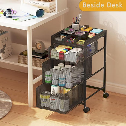 Rolling Utility Cart with 3 Drawers, Craft Organizer and Storage with DIY Divider, Lockable Wheels, Multi-Functional Storage for Art Supplies, Store for Brushes & Paints & Small Parts(Patent Pending)