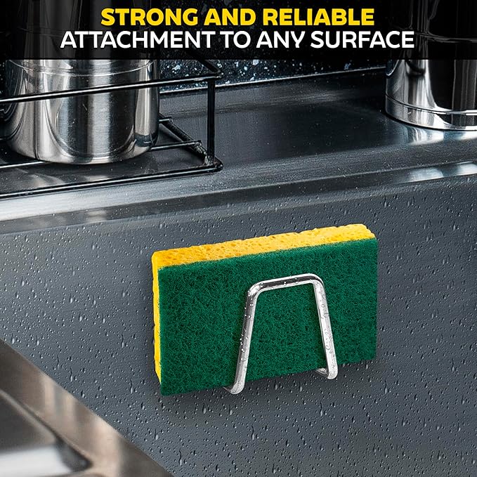 Stainless Steel Sponge Holder for Kitchen Sink – Compact & Durable Kitchen Sink Sponge Holder – Easy to Install, Keeps Item Dry, Saves Storage Space | Suitable for Metal, Glass, Ceramic, Wood & More