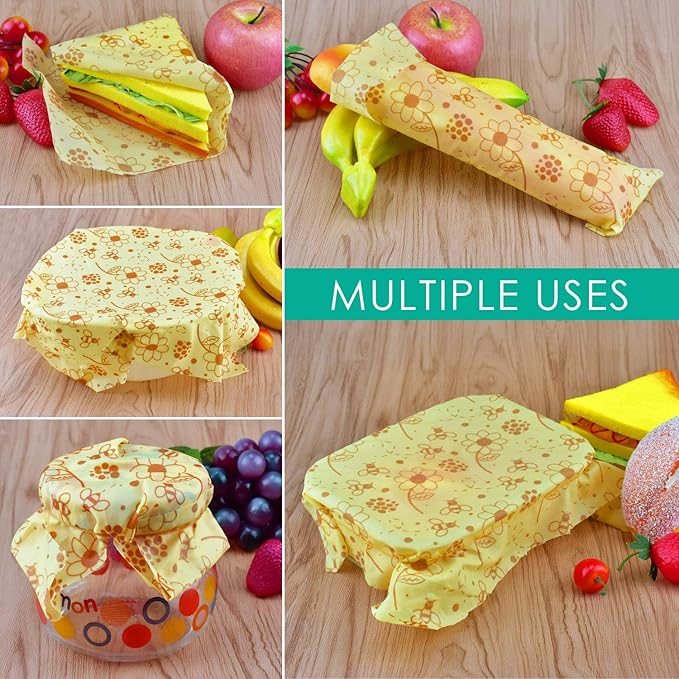 ERKOON Beeswax Food Wraps 1 Meter Roll 13 x 39 Inch Reusable Beeswax Wraps Eco-Friendly Sustainable Food Storage Wraps for Sandwich, Cheese, Fruit, Bread, Snacks (Flower Pattern)