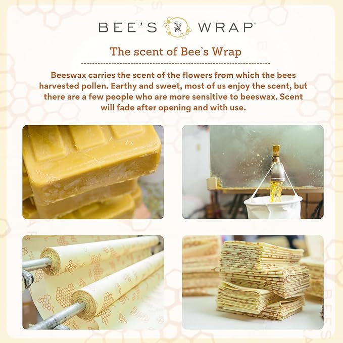 Bee's Wrap Beeswax Wraps for Food - 3 Pack of Assorted Beeswax Wraps - Small, Medium & Large Wrap - Plastic Free Made in USA Reusable Natural Food Wrap - Meadow Magic Print