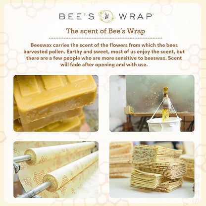 Bee's Wrap Beeswax Wraps for Food - 3 Pack of Assorted Beeswax Wraps - Small, Medium & Large Wrap - Plastic Free Made in USA Reusable Natural Food Wrap - Meadow Magic Print