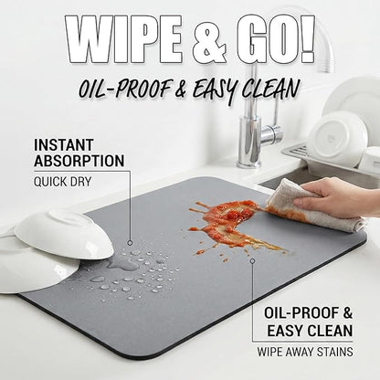 Extra Large Dish Drying Mats: 33"L x 17"W XXL Customizable Trimmable Non-Slip Absorbent Mat, Oil Stain Resistant Easy Clean Drip Catcher Counter Protector for Kitchen Sink Coffee Bar Espresso Machine