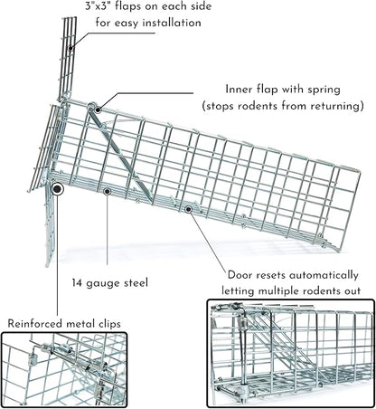 Excluder One Way Squirrel and Rodent Trap - Control Mice, Rats, Bats, Squirrels and More - Fine Copper Mesh Wool Included To Seal Hole- Better than Steel Wool - Good for Attic Door (3 x 3 Opening)