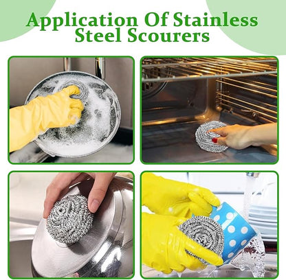 72 Pieces Stainless Steel Scrubber Bulk Steel Wool Scrubber Metal Sponge Wire Scouring Pad Heavy Duty Clean Dish Pot Pan and Oven for Kitchen, Bathrooms, and More