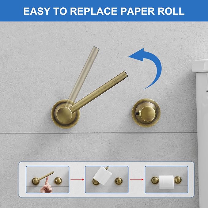 RUMOSE Toilet Paper Holder and Hand Towel Ring Antique Brass Wall Mount Bathroom Hardware Accessories 2 PCS Set Flexible Pivoting Toilet Tissue Roll Holder and Towel Hanger, Stainless Steel
