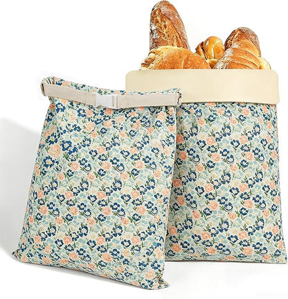 2 Pack XL Reusable Beeswax Bread Bags for Sourdough Baking, Organic Waxed Lined, Cotton Bread Bags for Homemade Bread, Food-Storage Bag to Keep Fresh