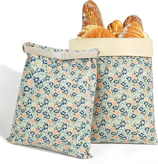 2 Pack XL Reusable Beeswax Bread Bags for Sourdough Baking, Organic Waxed Lined, Cotton Bread Bags for Homemade Bread, Food-Storage Bag to Keep Fresh