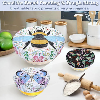 5-Size Reusable Beeswax Bowl Covers for Bread Proofing, Cotton Cloth Flexible Beeswax Wraps for Food Storage(Honeybee)