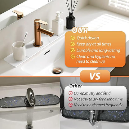 Kitchen Sink Faucet Mat, Diatomaceous Earth Quick Dry Sink Splashback Drying Mat, Kitchen Faucet Super Absorbent Mat, Quick-Drying Water Absorbing Stone Tray (Marble, 15.7" x 3.9")