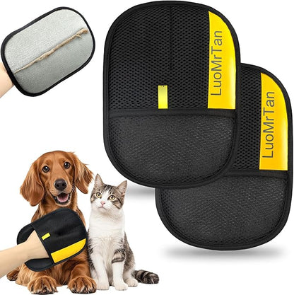 2 Pack Pet Hair Removal Gloves[Upgraded Thickened Version], Reusable Electrostatic Pet Hair Remover for Dog & Cat Hairfor Couch, Furniture, Car Seat, Carpet, Clothing (Black-up)