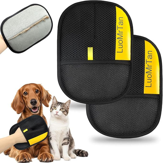 2 Pack Pet Hair Removal Gloves[Upgraded Thickened Version], Reusable Electrostatic Pet Hair Remover for Dog & Cat Hairfor Couch, Furniture, Car Seat, Carpet, Clothing (Black-up)